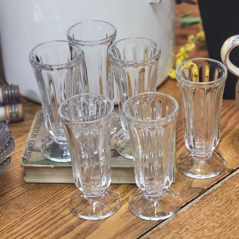 Mid Century Ice Cream Soda Glasses, Set of 6 Pedestal Tulip Shaped Glasses